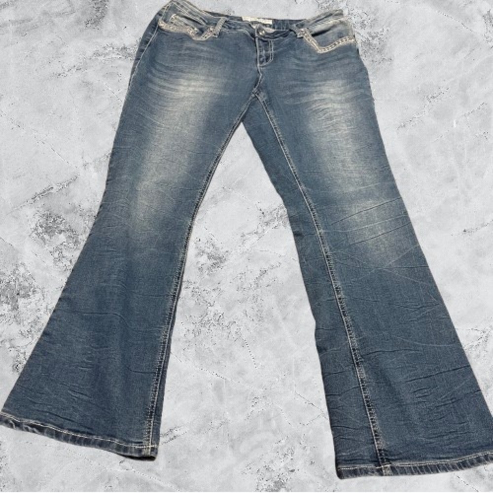EST. 1946 Denim Womens 12P Blue Embellished Rhinestone Bootcut Jeans Petite